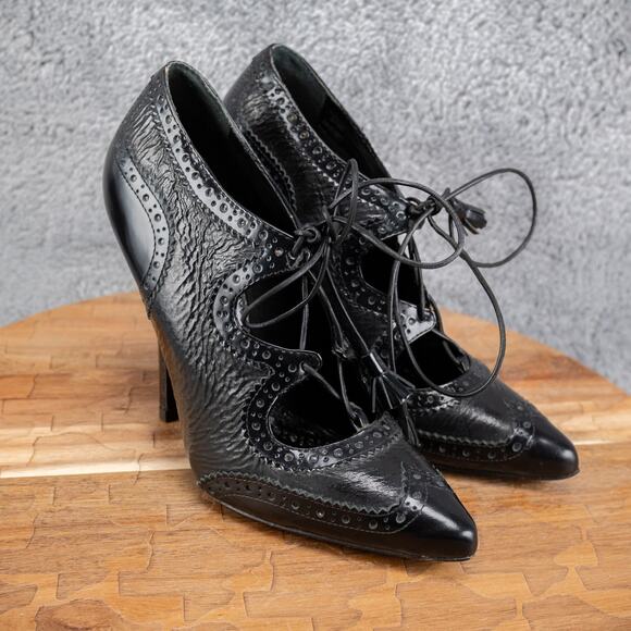 Tory Burch Hawthorn Black Oxford Brogues Tassels Patent Leather Stiletto 7.5 - Picture 1 of 7